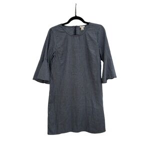 J.Crew Blue White Pinstripe Cotton Shift Dress Bell Sleeve Preppy Coastal Size 4